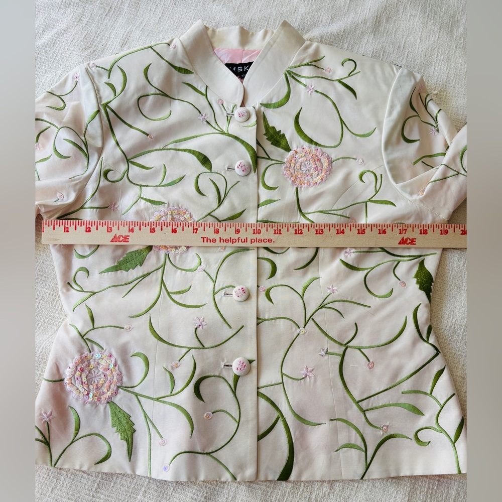 MSK Easter/Spring 100% Silk Floral White Jacket w/ Pink Lining Women’s Medium - Picture 10 of 11